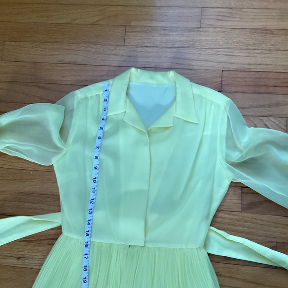 Vintage Yellow Pleated Chiffon Maxi Dress - Picture 6 of 10